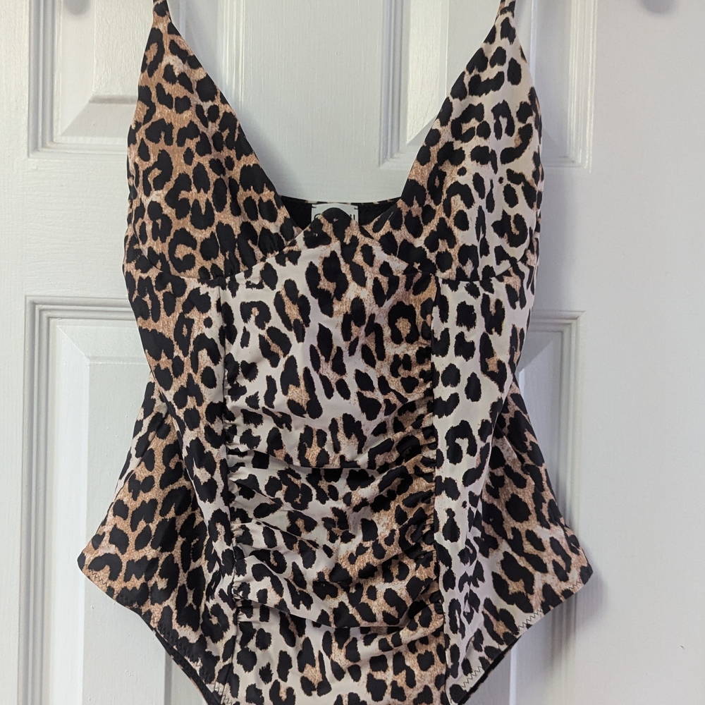 Ganni Leopard Print One Piece Swimsuit